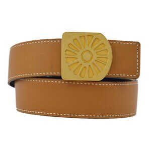 Hermes Brown Box Calf Le Soleil Hinflower Belt #70 Small Good